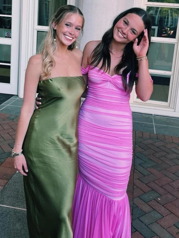 Robe longue rose froncée à épaules dénudées, robe de soirée sirène J8796