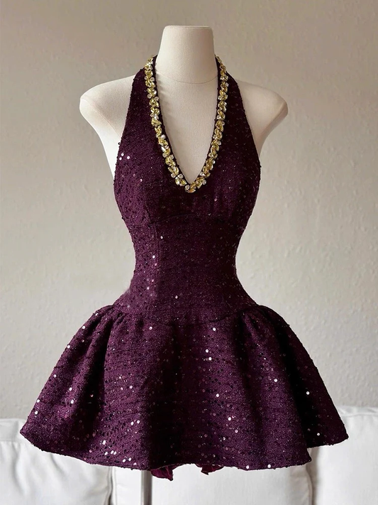 V-Ausschnitt Pailletten Homecoming Kleider 8. Grad Tanz Abschlusskleid J7244