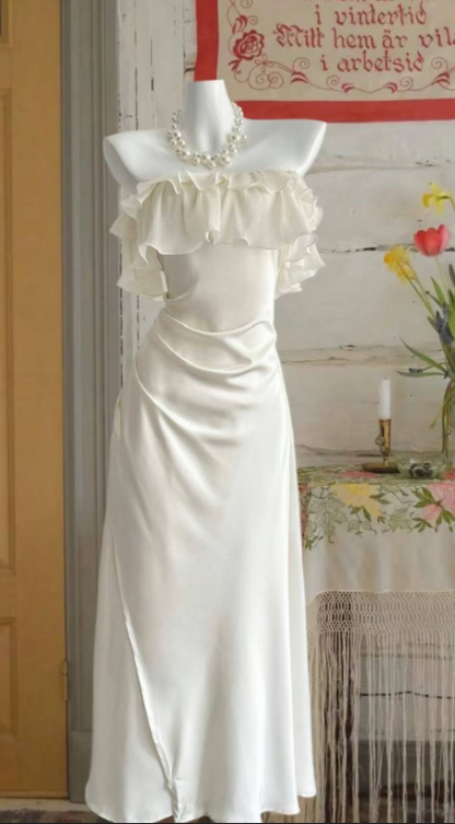 Robe de bal longue fourreau ivoire, robe de soirée féerique pour adolescentes J8405