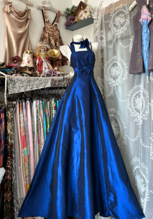 Neckholder Königsblau A-Linie Langes Ballkleid Abendkleid J8599