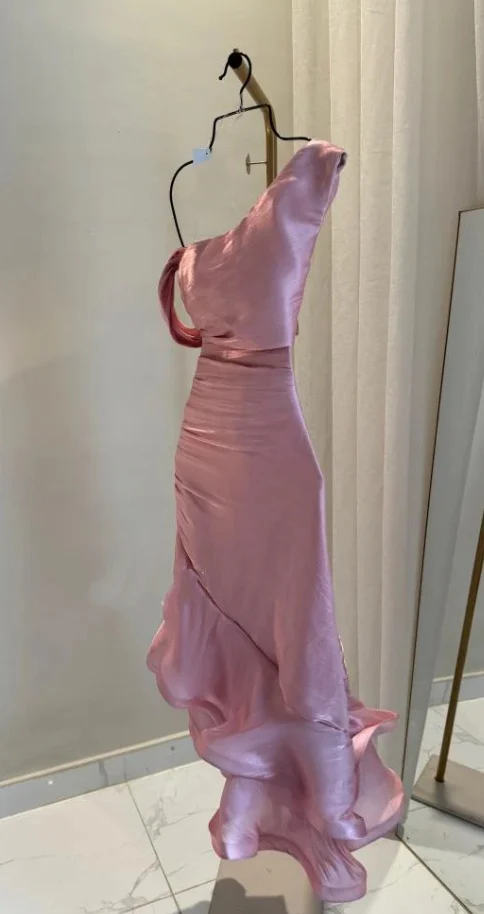 Etuikleid Rosa Lange Rüschen Ballkleider Formales Abendkleid J7684