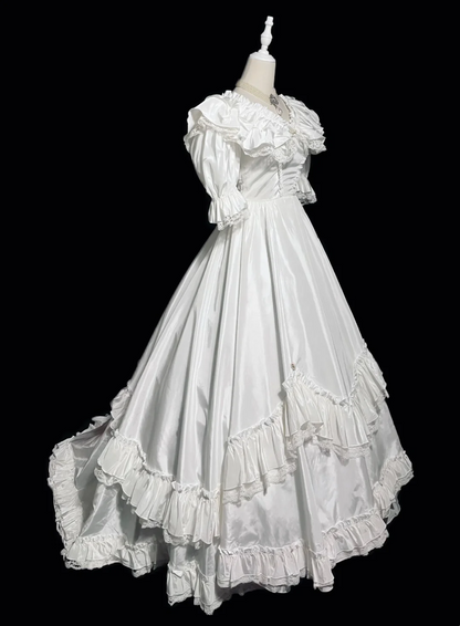 A Line White Princess Dress Satin Wedding Dress With Lace J8038