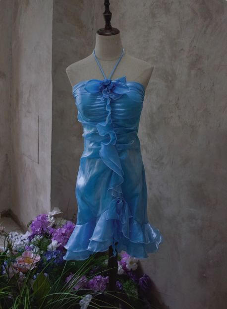 Robe d'anniversaire dos nu à volants, robe de soirée J7753