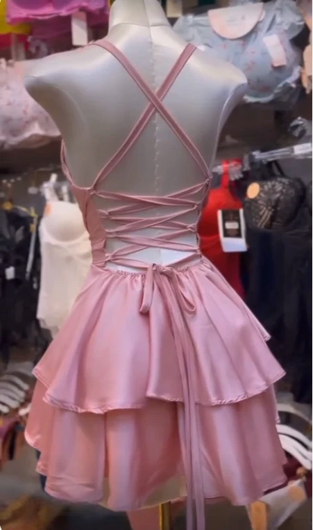 Rosa kurzes Homecoming-Kleid A-Linie Geburtstagskleid J7208
