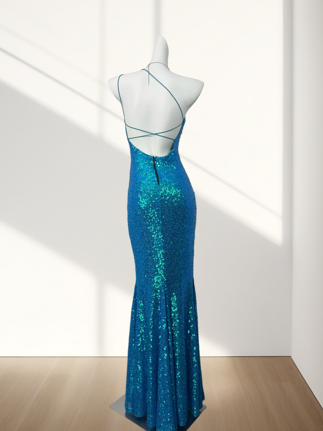 One Shoulder Sequin Blue Prom Dress Sheath Evening Dress  J10309
