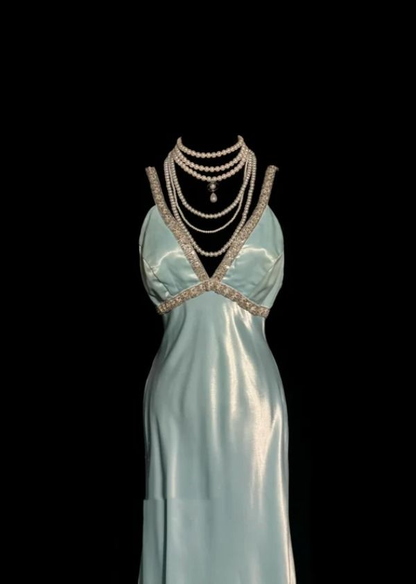 Robe de bal longue à perles bleues, tenue d'anniversaire, robe de remise de diplôme, J7107