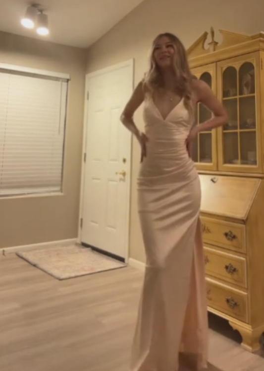 V Neck Backless Sheath Long Prom Dress Graduation Dress J7756