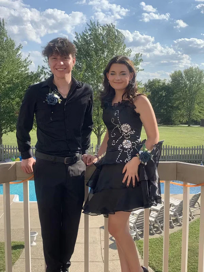 A Line Black Ruffle Short Prom Dress Homecoming Dress J3325