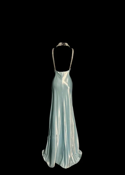 Robe de bal longue à perles bleues, tenue d'anniversaire, robe de remise de diplôme, J7107