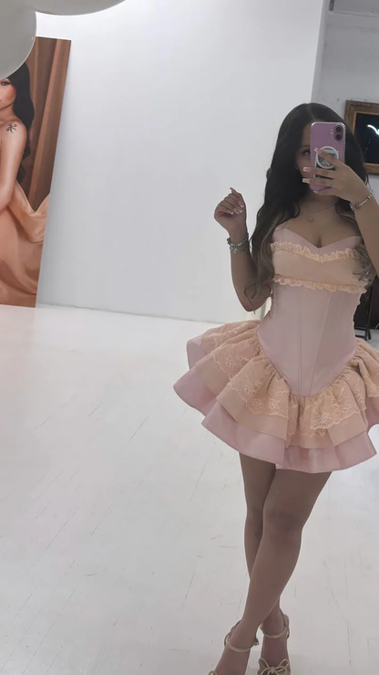 Rosa trägerloses Geburtstagskleid Rosa Homecoming-Kleid Kurzes Partykleid J7128