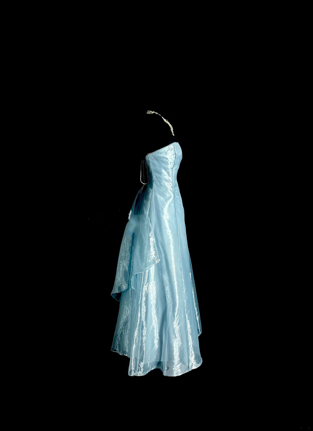 Strapless A Line Blue Long Prom Dress Vintage Graduation Dress J8040