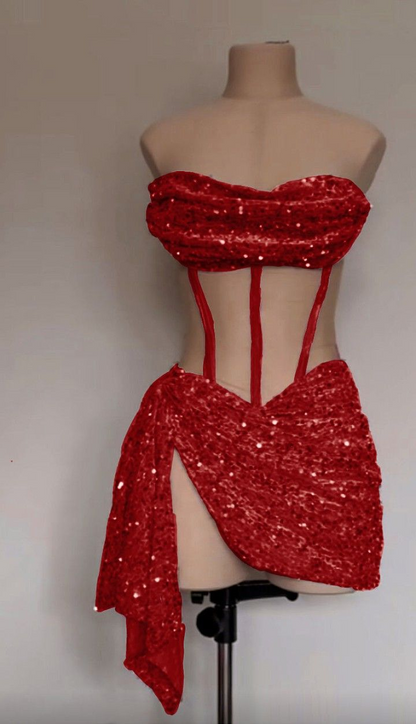 Sexy Rosa Pailletten Geburtstagskleid Kurzes Abendkleid J8351