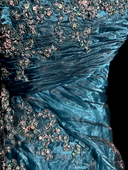 Vintage Mermaid Blue Long Prom Dress Strapless Tulle Gown J8861