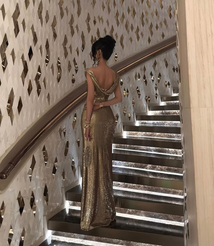 Off Shoulder Sparkling Birthday Dress Long Evening Party Dress J8314