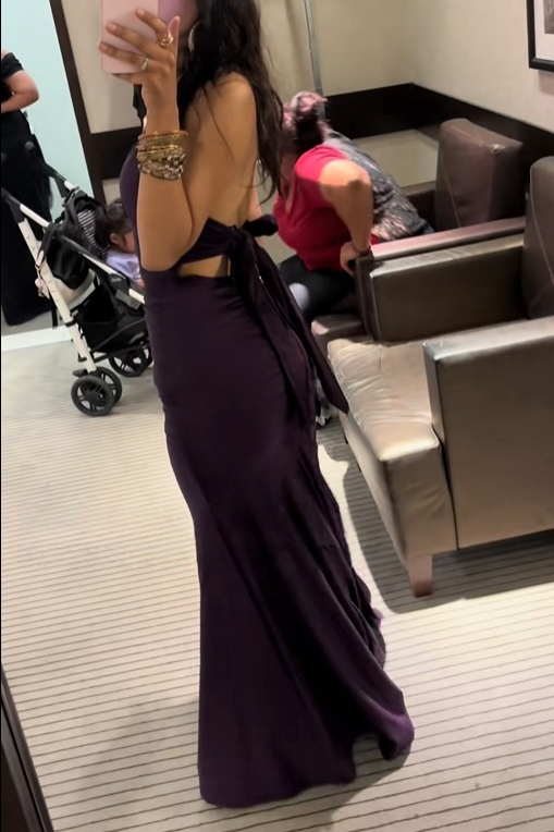 V Neck Purple Mermaid Satin Prom Dress Formal Evening Gown J10071