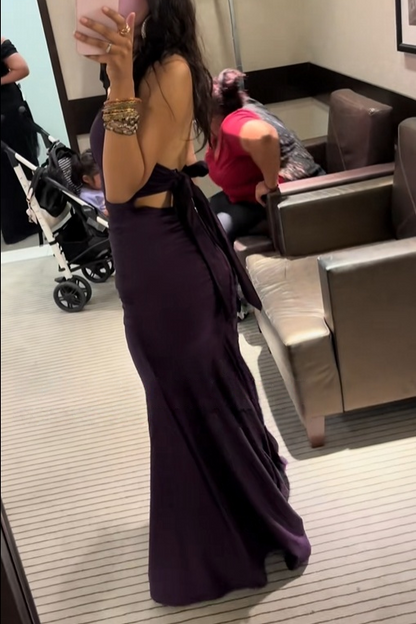 V Neck Purple Mermaid Satin Prom Dress Formal Evening Gown J10071