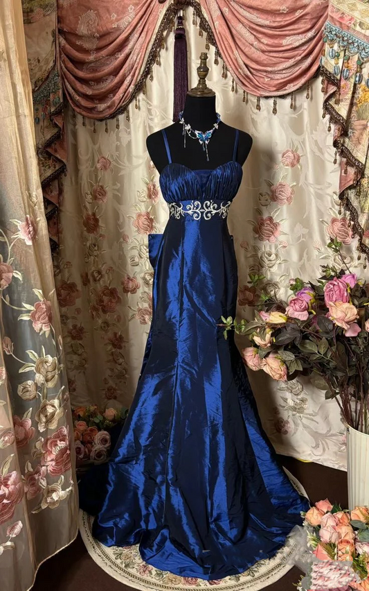 Spaghetti Straps Royal Blue Mermaid Long Prom Dress Vintage Evening Dress J8185