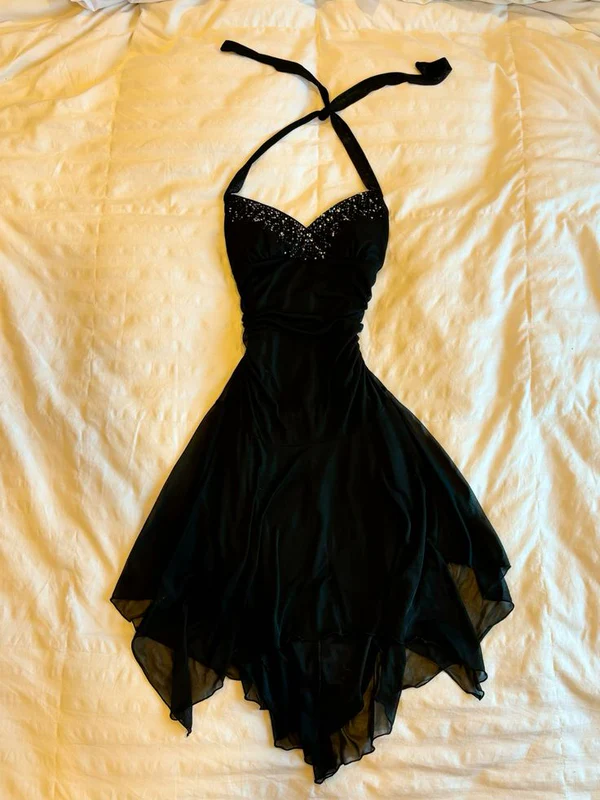Vintage Black Short Party Dress Chiffon Homecoming Dress J8146