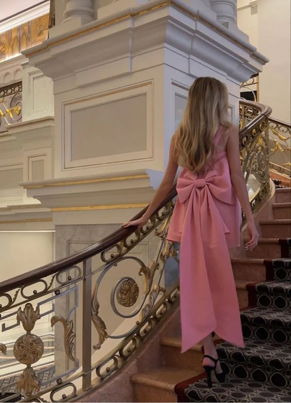 Robe de soirée rose courte, robe de cocktail courte, robe de bal courte avec nœud papillon, J7265