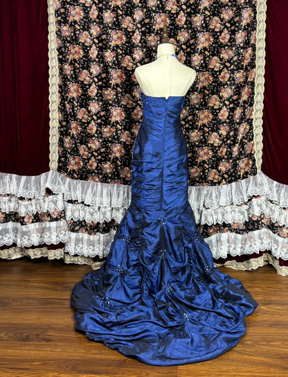 Royal Blue Mermaid Vintage Birthday Dress Beaded Long Prom Dress J8636