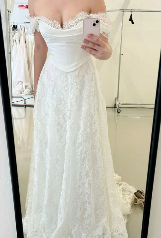 Off The Shoulder Lace Wedding Dress Elegant Bridal Dress J8176
