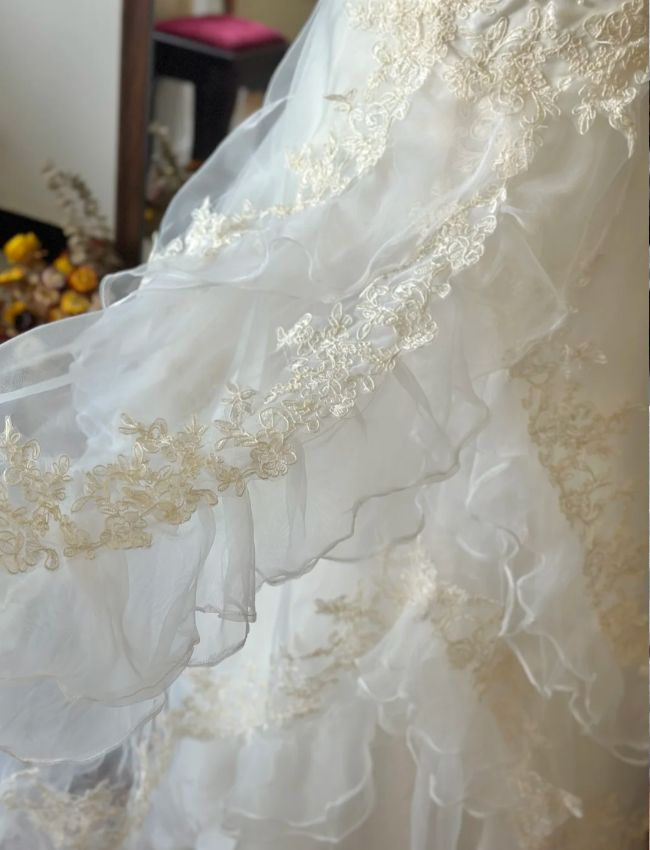 Vintage A Line Ruffled Wedding Dress Applique Bridal Dress J8398