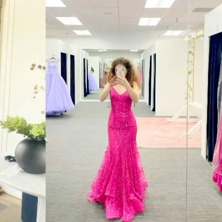 Sexy Meerjungfrau Hot Pink Ballkleid Langes Partykleid Abendkleid J7215