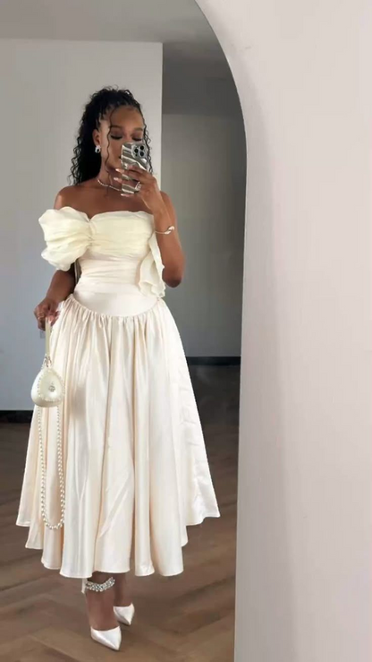 Ivory Off Shoulder Evening Dress A Line Prom Dresses J8167