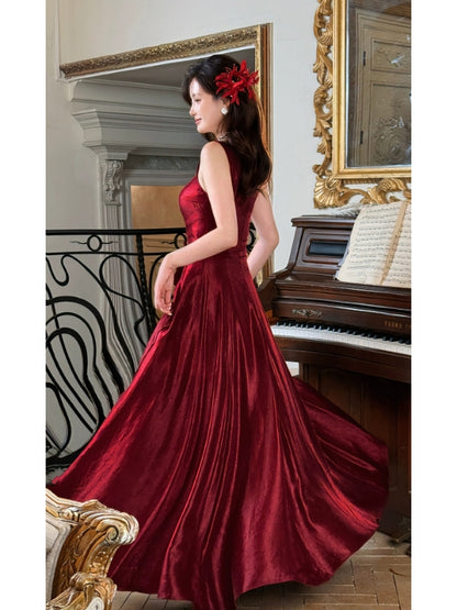 A Line Burgundy Long Prom Dress Elegant Evening Dress J8616