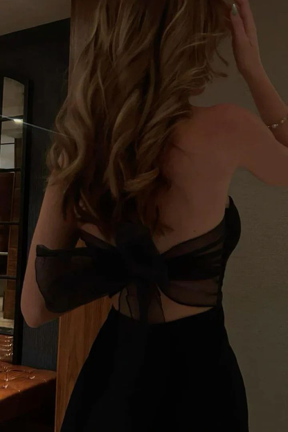 Black Strapless Party Prom Dress With Slit Ruffles Long Evening Gown J7454