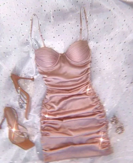 Spaghettiträger Etuikleid Kurzes Ballkleid Rosa Homecoming Kleid J7139