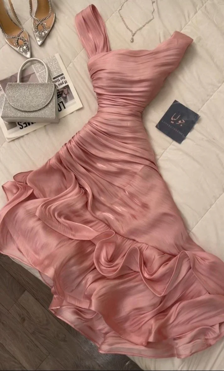 Etuikleid Rosa Lange Rüschen Ballkleider Formales Abendkleid J7684