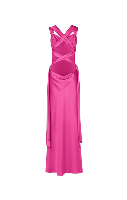 Robe de bal longue rose vif en satin, robe de soirée, J8074