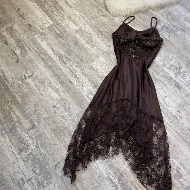 Spaghetti Straps A Line Beaded Prom Dress With Lace Vintage Evening Dress J8325