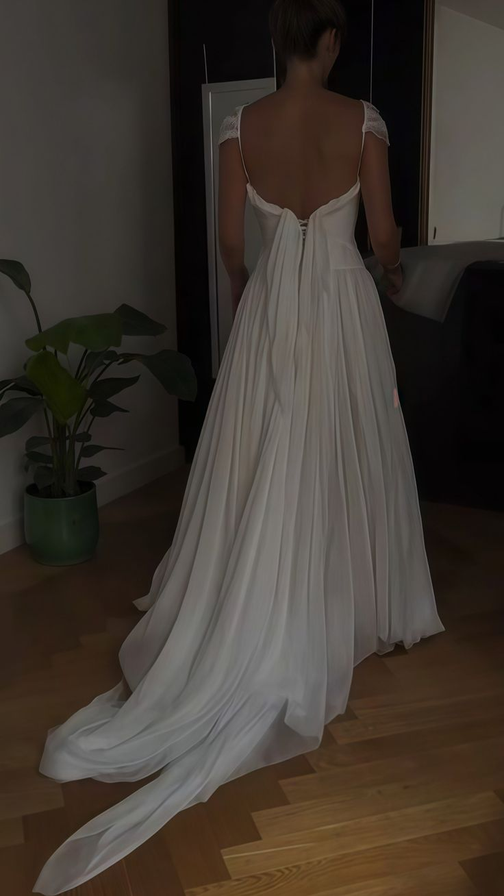 Robe de mariée blanche plissée, robe de soirée en mousseline de soie, J8171
