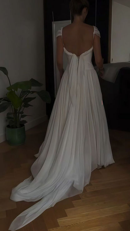 Robe de mariée blanche plissée, robe de soirée en mousseline de soie, J8171