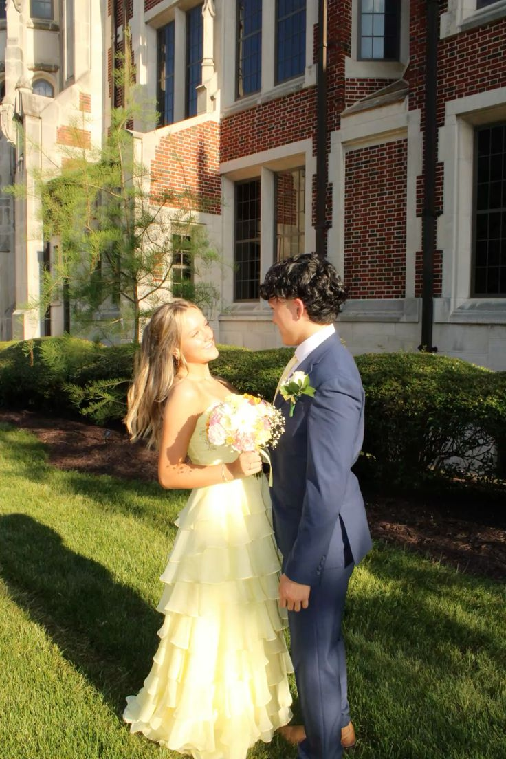 A Line Tiered Yellow Prom Dress Formal Party Dress J7345