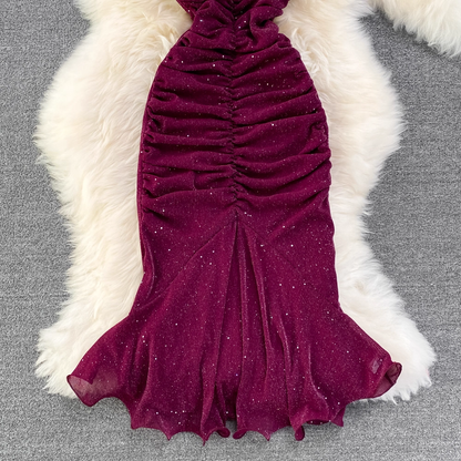 Halter Neck Backless Evening Gown Sequined Mermaid Dress L46