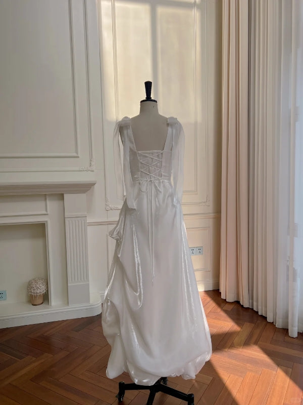 Robe de soirée longue blanche trapèze, simple et douce, J8466