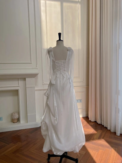 Robe de soirée longue blanche trapèze, simple et douce, J8466