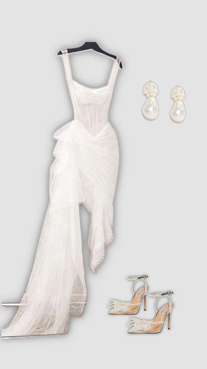 Robe de bal sexy en dentelle à bretelles pour 21e anniversaire J7641