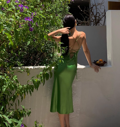 Robe de soirée sexy dos nu à motif fourreau vert J8610