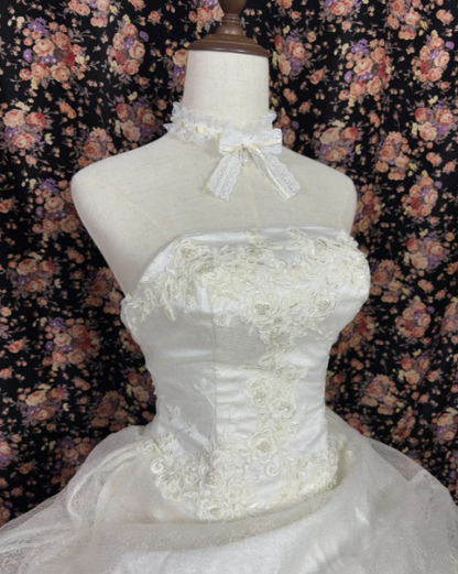 Trägerloses weißes Geburtstagskleid in A-Linie, süßes Hochzeitskleid J8632