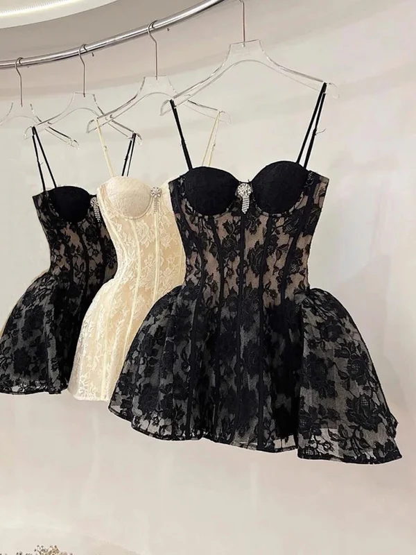 Robe de soirée noire en dentelle pour la 8e année, tenue de cocktail Hoco J7245