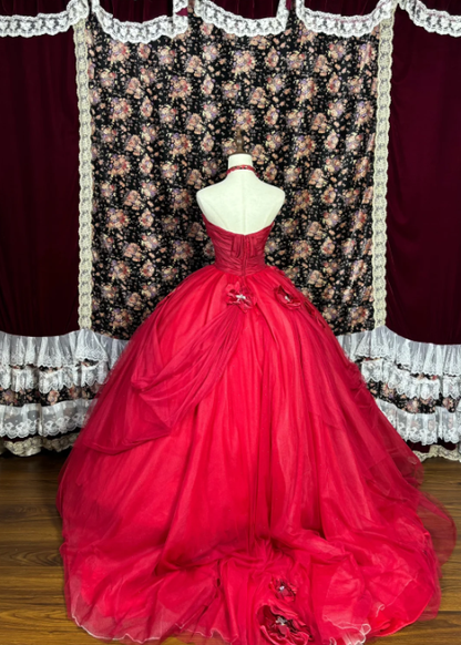 Robe de bal Quinceanera rouge à fleurs, 16 ans, chérie, J8627