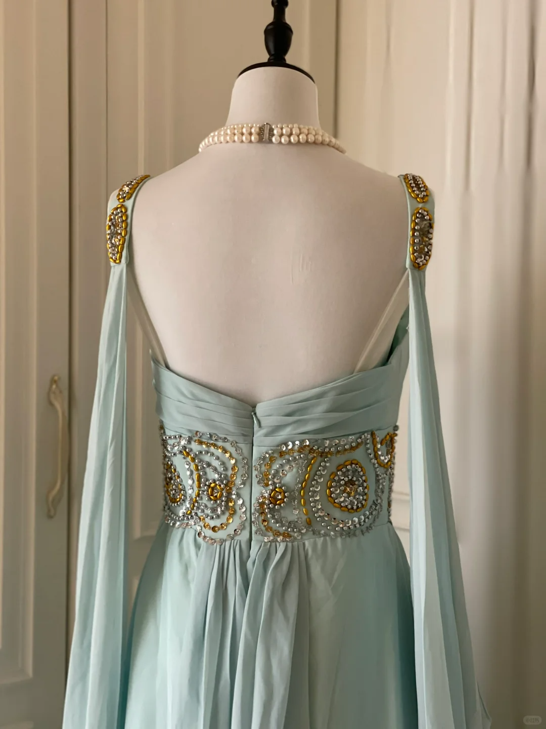 A Line Blue Chiffon Evening Dress Beaded Formal Party Dress J8033