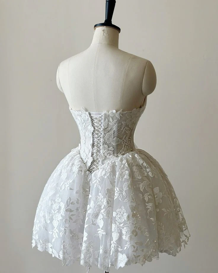 A Line White Short Wedding Dress Homecoming Dress Short Party Dress J8145