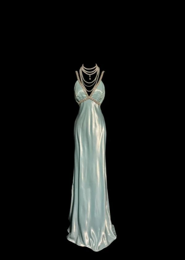 Robe de bal longue à perles bleues, tenue d'anniversaire, robe de remise de diplôme, J7107