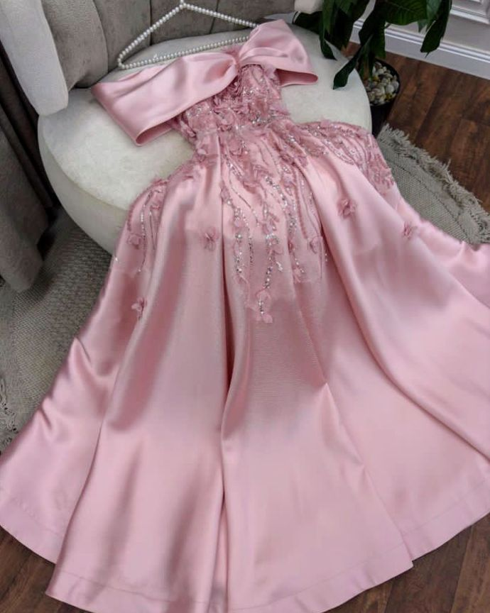 Robe de bal longue rose à épaules dénudées et coupe trapèze, tenue de fête d'anniversaire, J8175