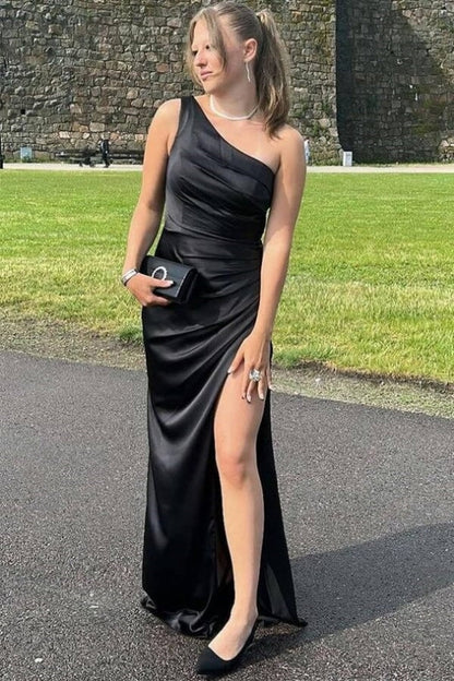 Satin One Shoulder Long Party Prom Dress J8347